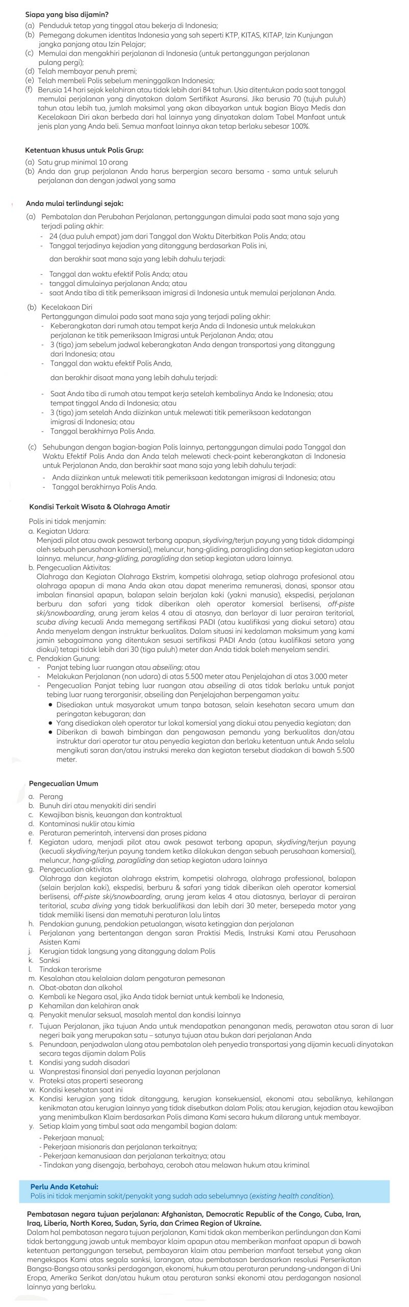 persyaratan dan pengecualian asuransi perjalanan grup allianz group travelpro